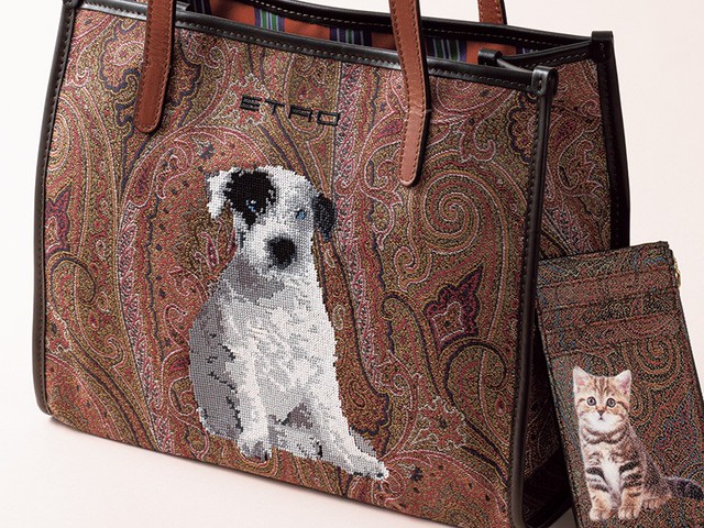 エトロカモフラージュ柄トートバッグ（犬猫デザイン）